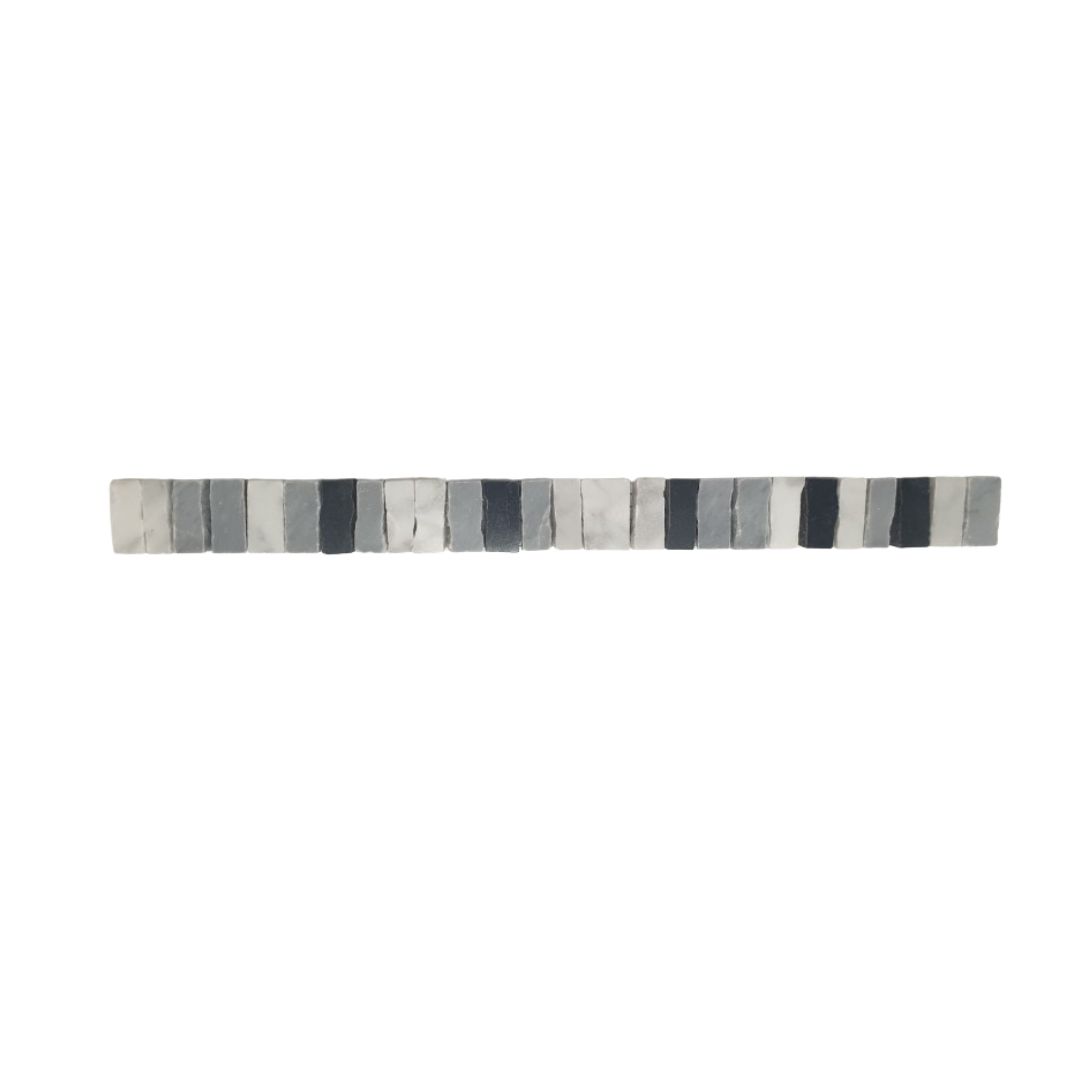 Listello Matilde 2.5x30 cm marmo lucido mosaico carrara lucido grigio e nero greca marmo mosaico